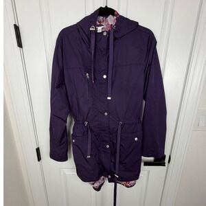 Time and Tru Women's Purple Hooded Anorak Jacket Floral Lining XL 16-18